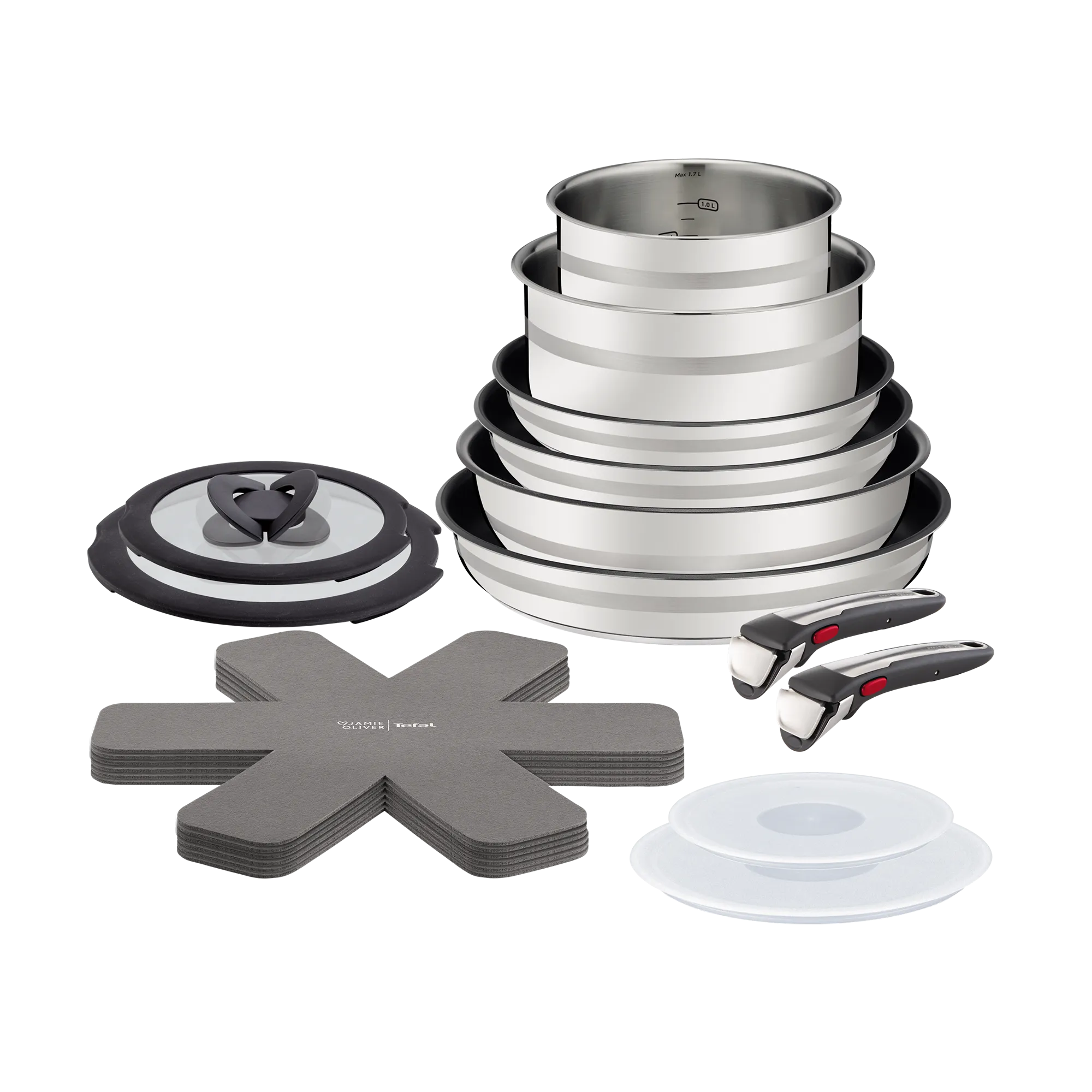 Set Panci Cookware Stainless Steel Tefal Ingenio 18 Pcs